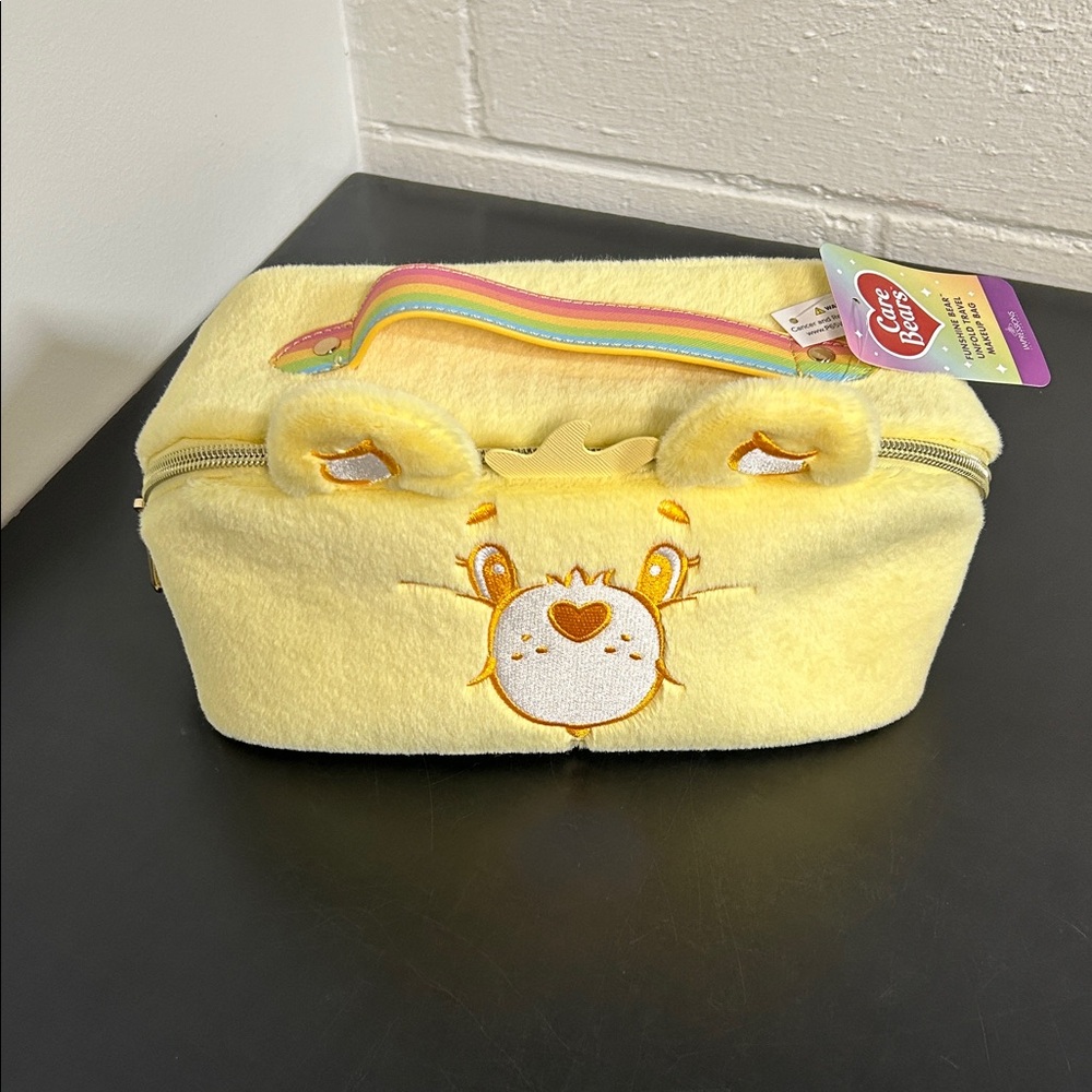 Care‎ Bears Yellow Plush Bag with Rainbow Handle unfold travel makeup bag
